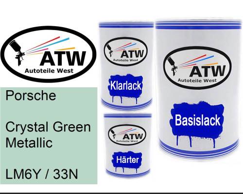 Porsche, Crystal Green Metallic, LM6Y / 33N: 500ml Lackdose + 500ml Klarlack + 250ml Härter - Set, von ATW Autoteile West.